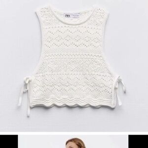 Zara Ivory Crochet Knit Top